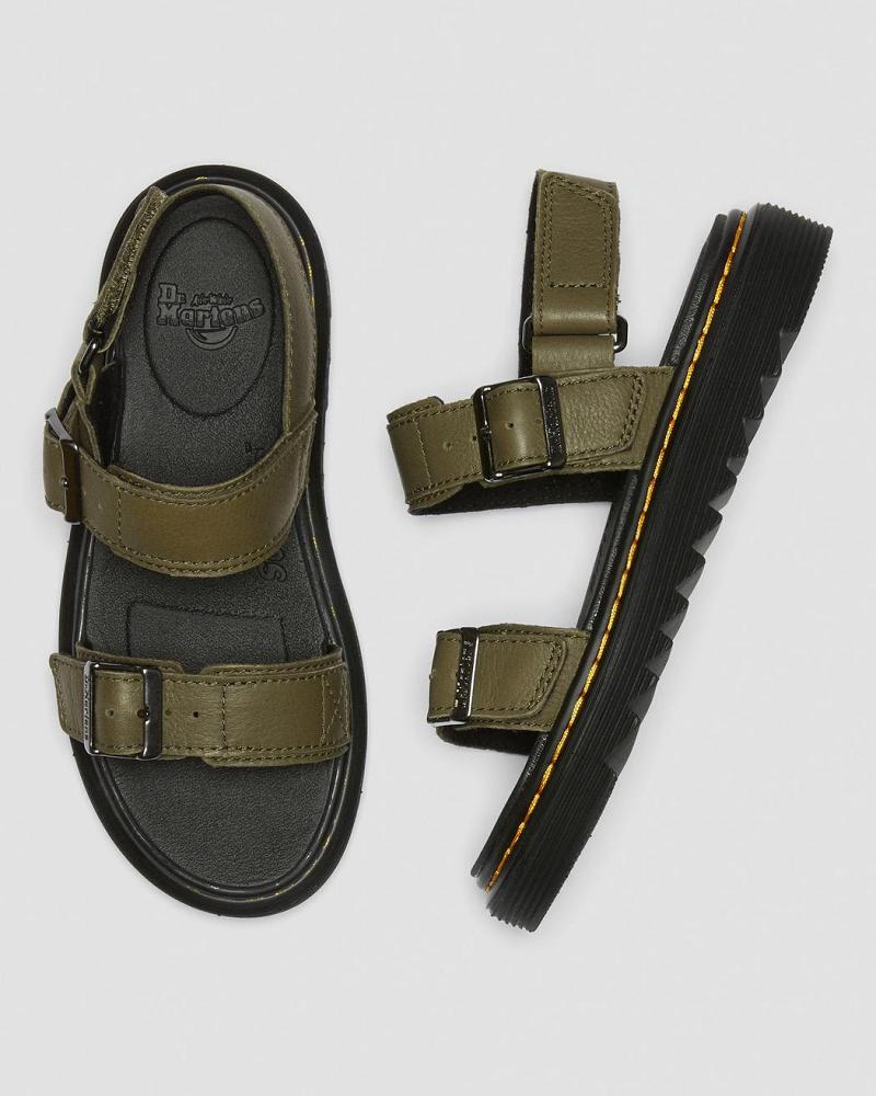 Olive Kids' Dr Martens Junior Kyle Leather Sandals | CA 722LIS